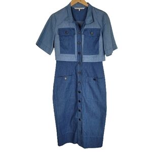 Rachel Roy Denim chambray midi button-down dress